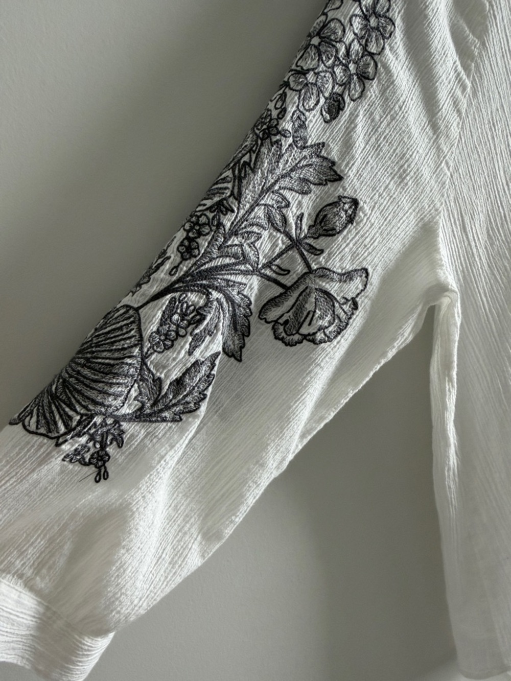 Pure Jill J.Jill Medium White Gauze Embroidered Sleeve Boho Top - Picture 3 of 11